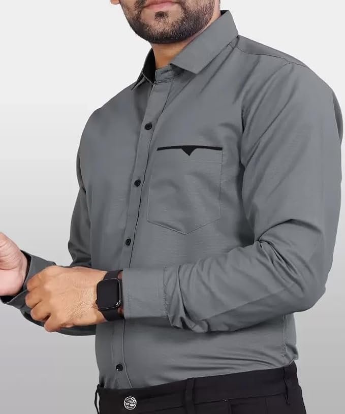 Men's Regular Fit Solid Soft Touch Cotton Casual Shirt with Pocket Design with Spread Collar & Full Sleeves - Image 5