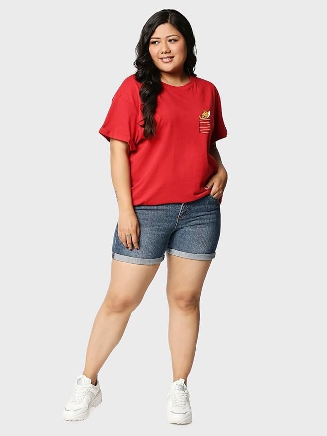 Women's 100% Cotton Graphic Print Boyfriend Fit Round Neck Plus Size T-Shirt - Image 4