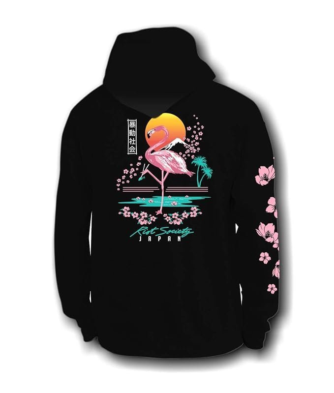 Mens Hoodie Flamingo Blossom - Black