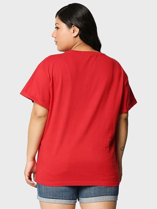 Women's 100% Cotton Graphic Print Boyfriend Fit Round Neck Plus Size T-Shirt - Image 5