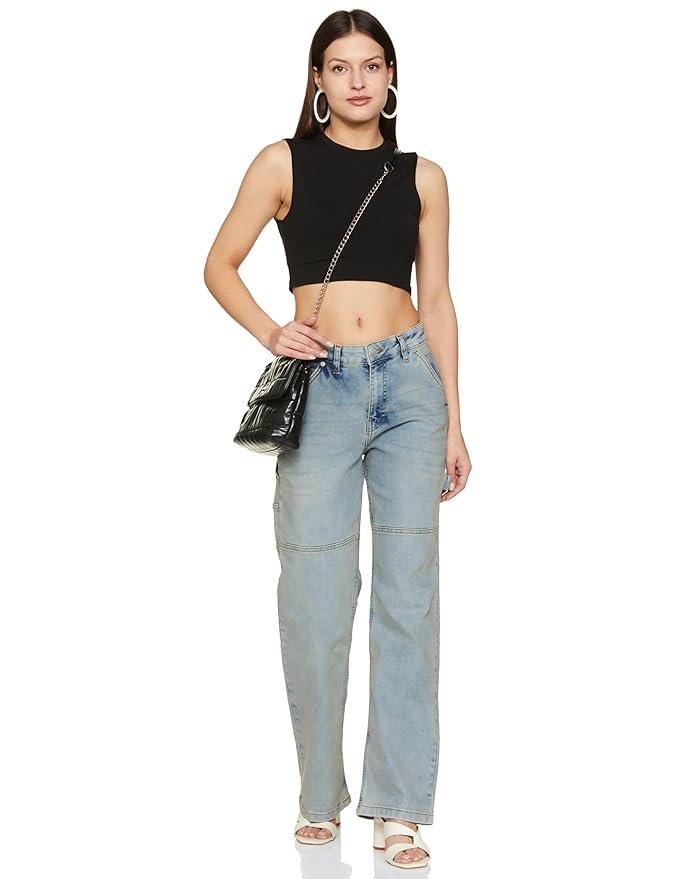 Regular Women's High Waist Full Length Cargo Loose Fit Jeans - Image 2