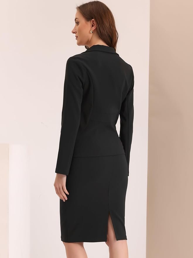 Women's 2 Piece Suit Skirt Set Business Casual Long Sleeve Blazer and Pencil Skirt - Image 4