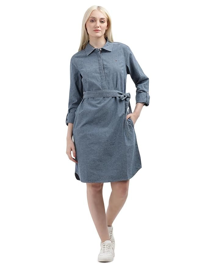 Women's Cotton Blend Shirt Below The Knee Casual Dress