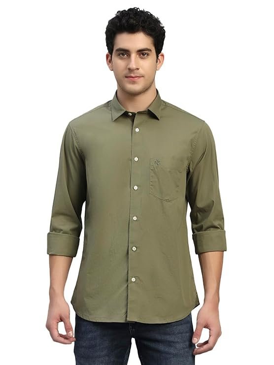 Men's Solid Full Sleeves Spread Collar Casual Shirt