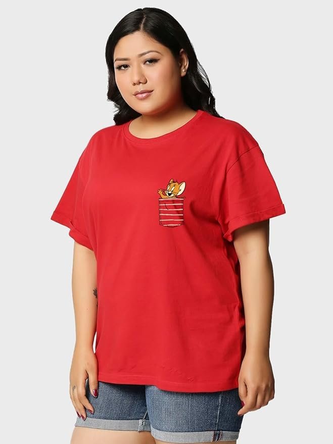 Women's 100% Cotton Graphic Print Boyfriend Fit Round Neck Plus Size T-Shirt - Image 6