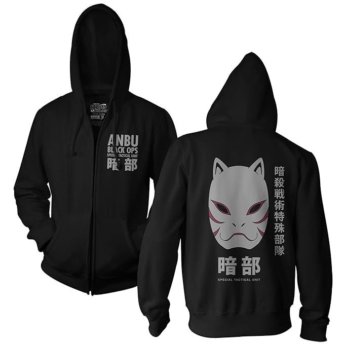 Men Anbu Black OPS Adult Zip Hoodie Large Black