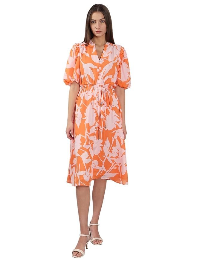 Women's Polyester Fit and Flare Midi Dress