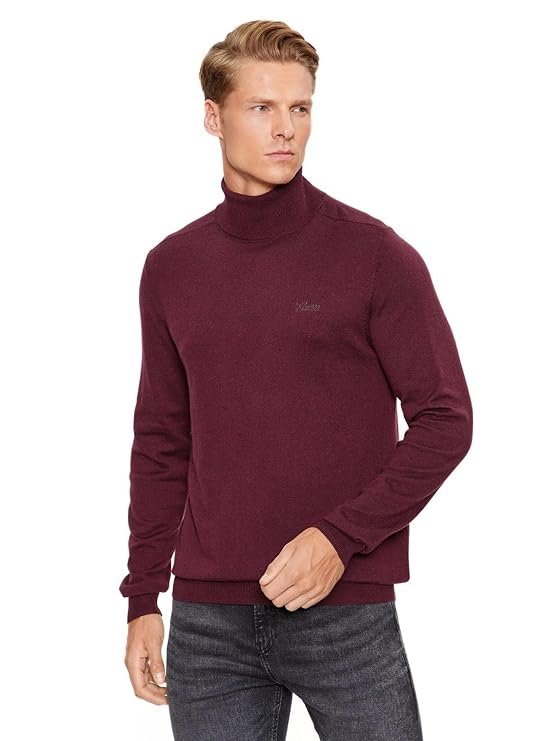 Men Maroon Polyamide Blend Solid Pullover Sweater