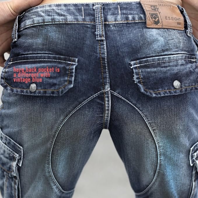 Men`s Cargo Denim Biker Jeans Shorts With Zippers - Image 4