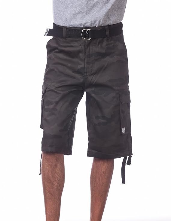 Men's Cotton Twill Cargo Shorts With Belt Camo