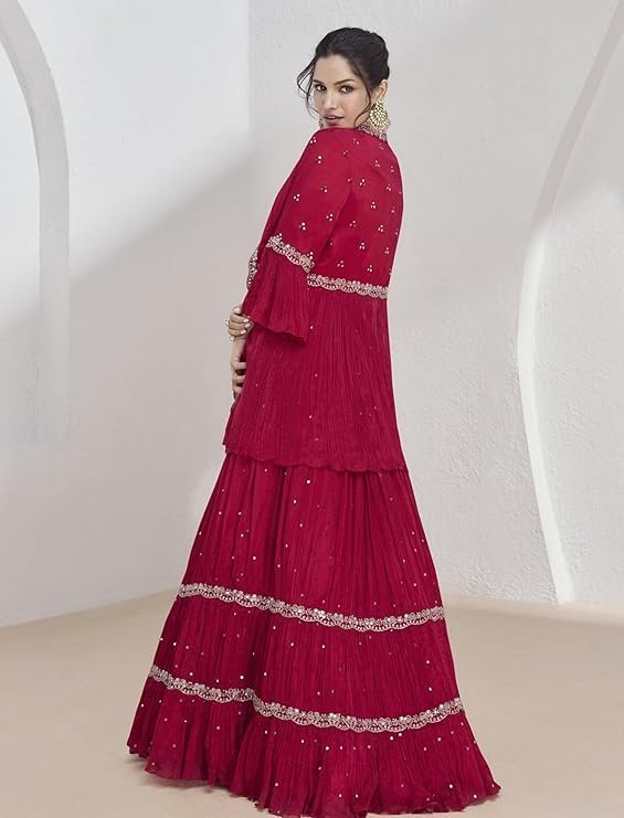 Women Elegant Pink Embroidered Lehenga Choli Set - Image 6