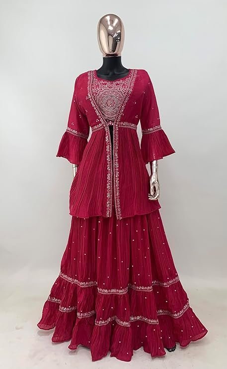 Women Elegant Pink Embroidered Lehenga Choli Set - Image 3