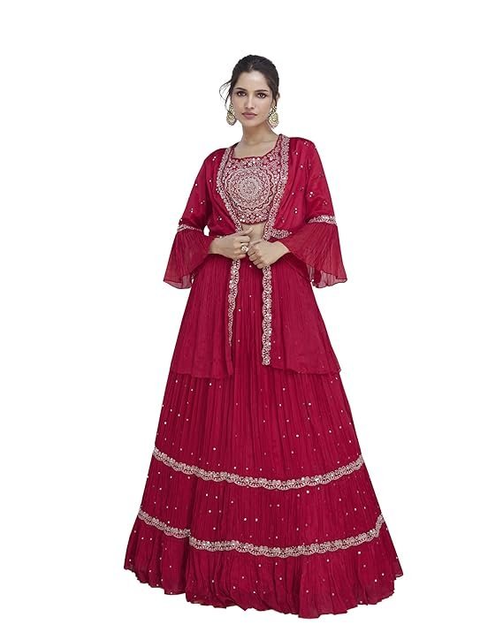 Women Elegant Pink Embroidered Lehenga Choli Set
