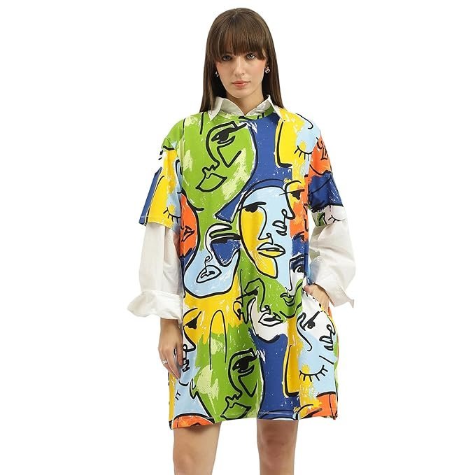 Women Round Neck Printed Dress