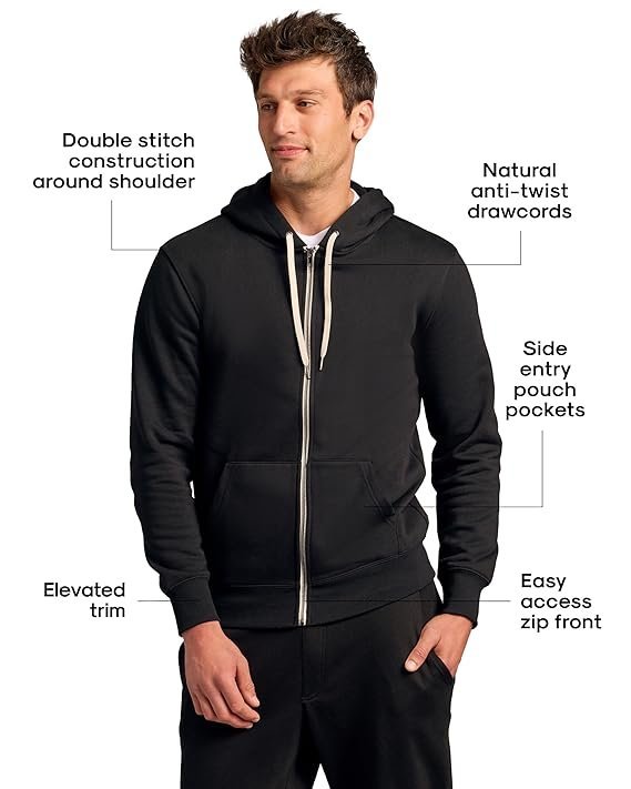 Classic Men's Fleece French Terry Zip Hoodie, Zip-up French Terry Fleece Hooded Sweatshirt Jacket for Men - Image 6