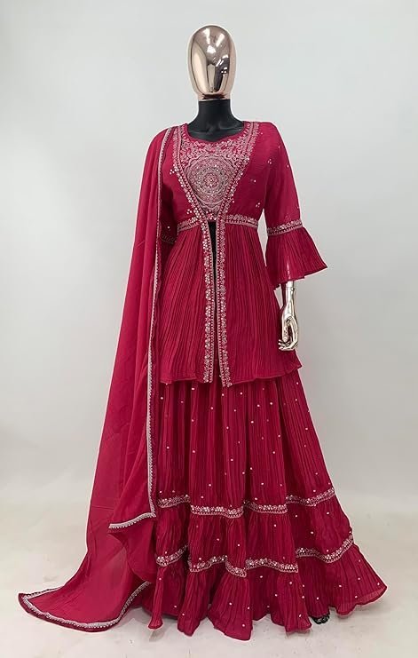 Women Elegant Pink Embroidered Lehenga Choli Set - Image 4