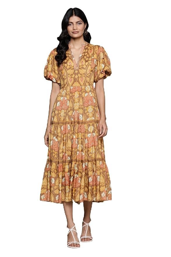 Women Yellow Paisley Print Long Dress