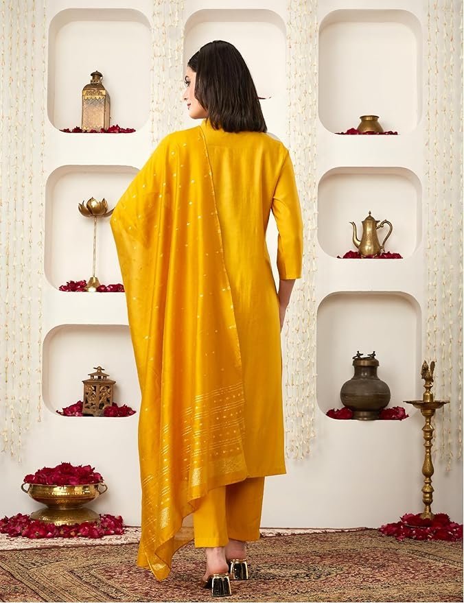 Women's Embroidered Kurta Pant Set with Dupatta - Image 6