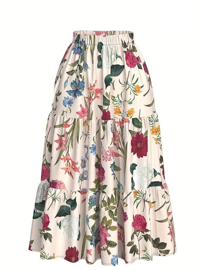 Floral Printed Western Summer Wear | Lightweight Soft Fabric | Casual & Festive Maxi Skirt