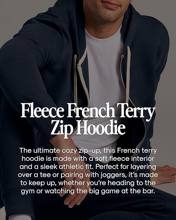 Classic Men's Fleece French Terry Zip Hoodie, Zip-up French Terry Fleece Hooded Sweatshirt Jacket for Men - Image 4
