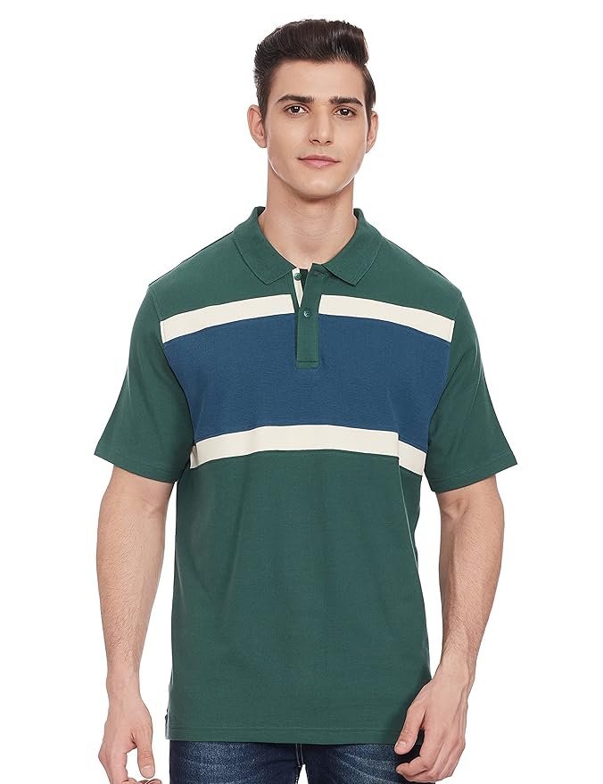Mens Striped Cotton Polo Neck Regular Fit T-Shirt