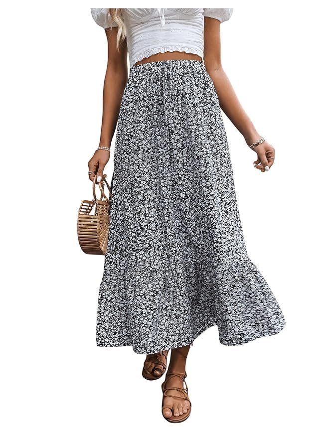 Women's Casual High Waist Floral Print Skirt Split Thigh A Line Maxi Skirts - Image 2