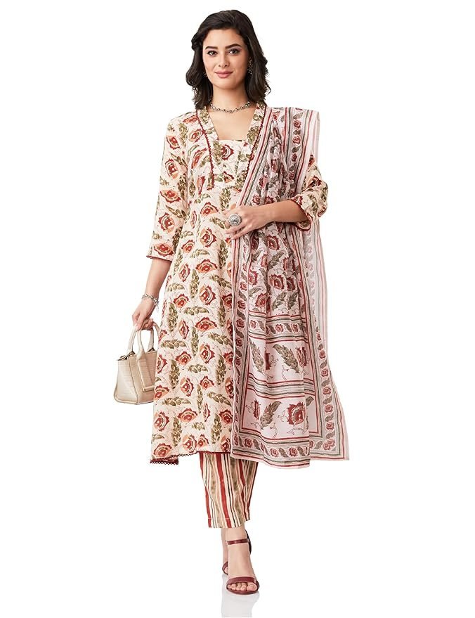 Women's Printed Anarkali Kurta Pant Set with Dupatta