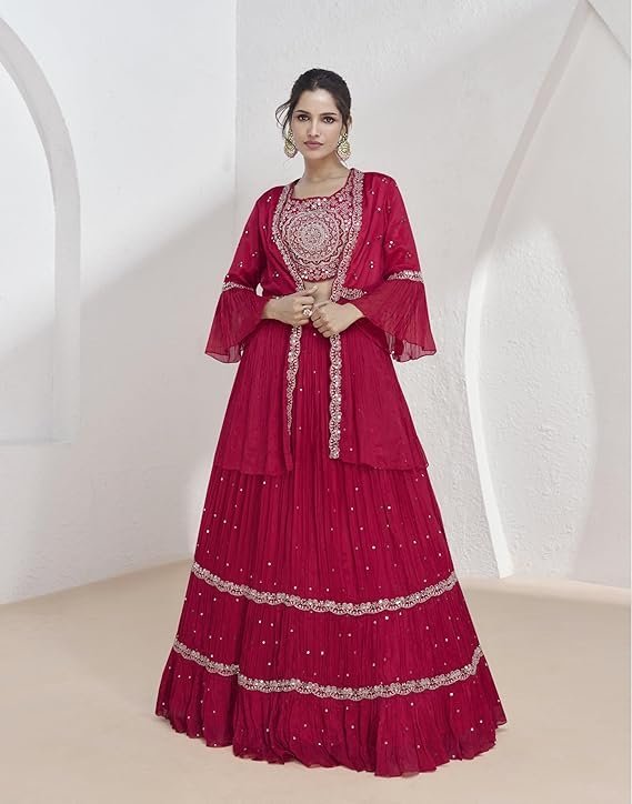 Women Elegant Pink Embroidered Lehenga Choli Set - Image 7