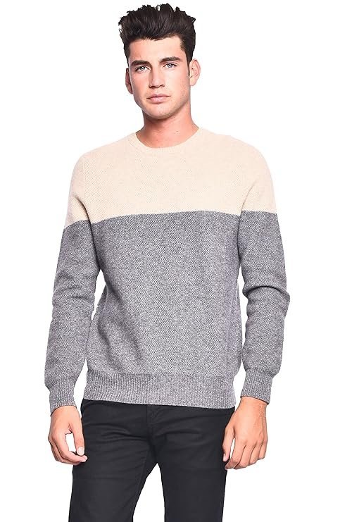 Men's Women's Unisex 100% Cashmere Cozy 2-Tone Round Neck
