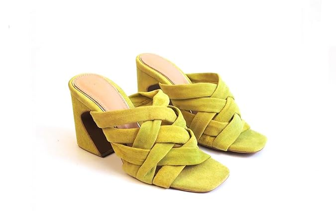Women Wolly Lime Green Suede Leather Heels