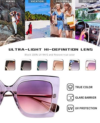 Sunglasses Womens Trendy, Oversized Square Shades, Pearl Inlay Cat Eye Frame UV400 Protection E1051 - Image 2