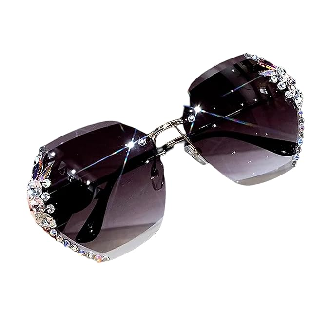 Sunglasses for Women – UV400 Protection, Rimless Flower Diamond-Cut Lens, Trendy Driving Shades for Women (Oversized) - Image 6