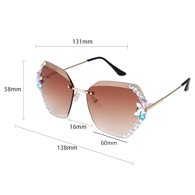 Sunglasses for Women – UV400 Protection, Rimless Flower Diamond-Cut Lens, Trendy Driving Shades for Women (Oversized) - Image 2