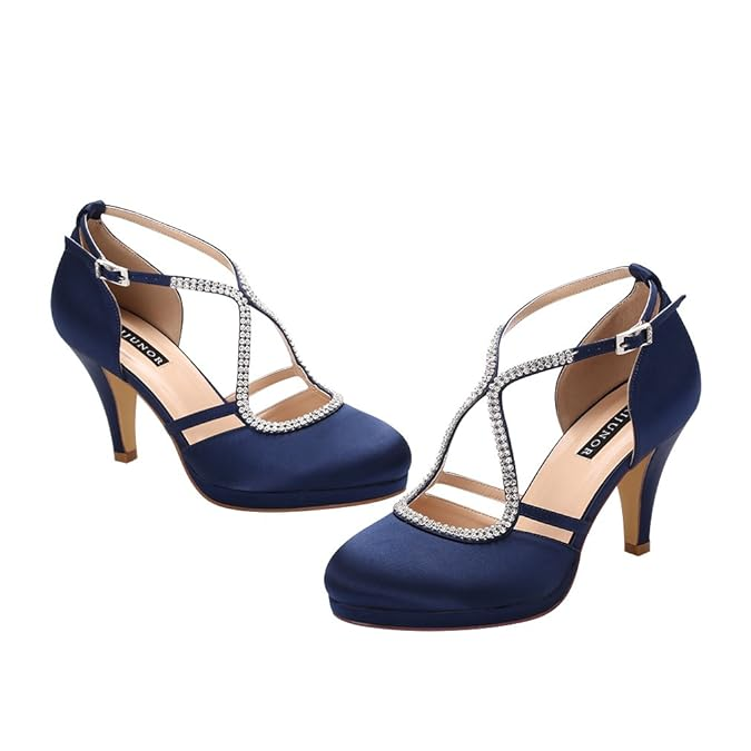Women Comfort Low Heel Closed-Toe Ankle Strap Platform Satin Bridal Wedding Shoes - Image 2