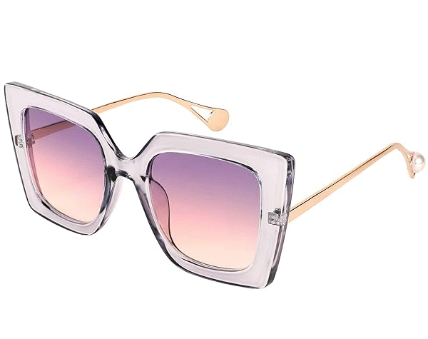Sunglasses Womens Trendy, Oversized Square Shades, Pearl Inlay Cat Eye Frame UV400 Protection E1051