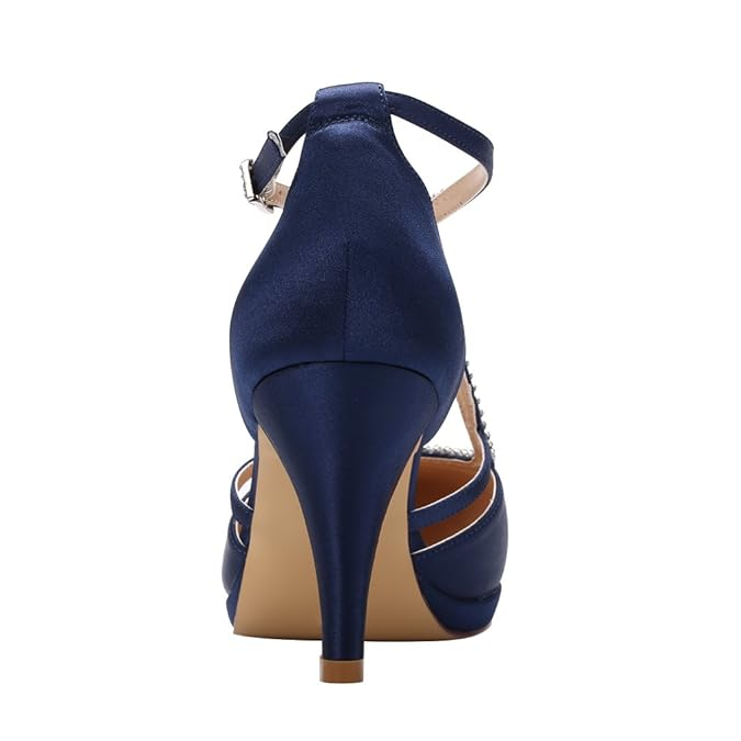 Women Comfort Low Heel Closed-Toe Ankle Strap Platform Satin Bridal Wedding Shoes - Image 3
