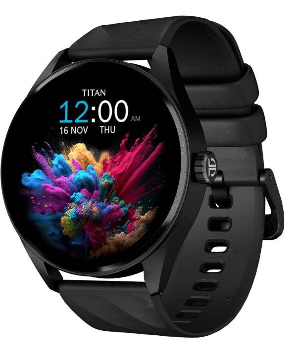 AMOLED Smart Watch with BT Calling, AI Morning Briefs, Functional Crown, Health Tracking, Aluminium Body, 100+ Sports Modes, Smartwatch for Men and Women - Black Silicone Strap