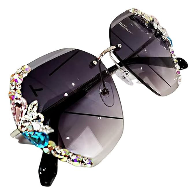 Sunglasses for Women – UV400 Protection, Rimless Flower Diamond-Cut Lens, Trendy Driving Shades for Women (Oversized) - Image 5