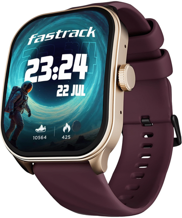 Smartwatch|1.96" Super AMOLED Arched Display with Functional Crown and Resolution of 410X502|Singlesync BT Calling|Nitrofast Charging|110+ Sports Modes|200+ Watchfaces,Wine