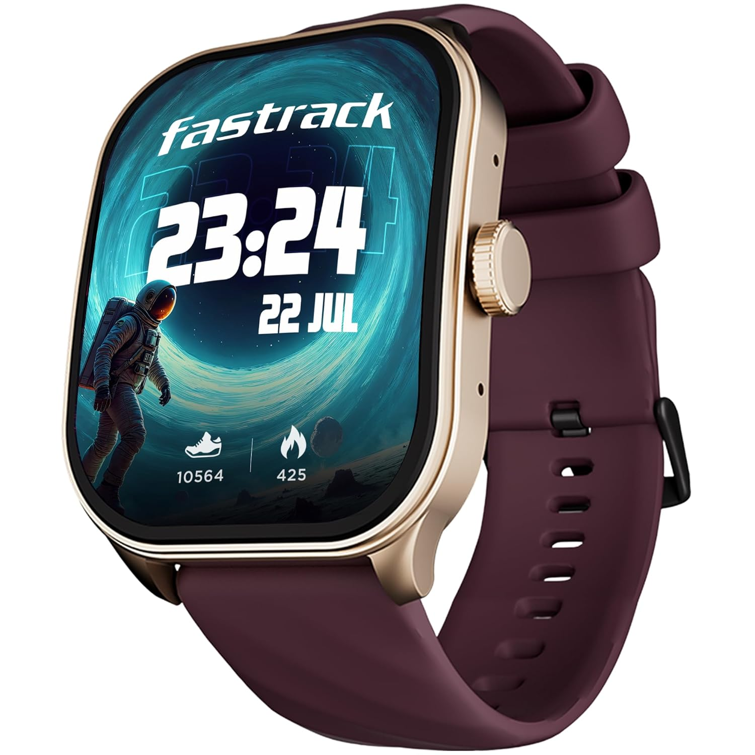 Smartwatch|1.96" Super AMOLED Arched Display with Functional Crown and Resolution of 410X502|Singlesync BT Calling|Nitrofast Charging|110+ Sports Modes|200+ Watchfaces,Wine