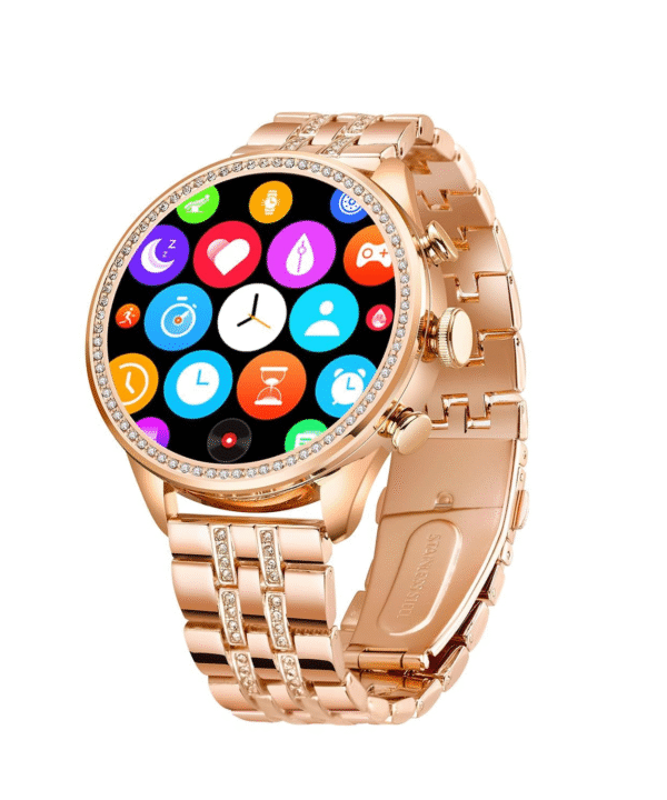 Smart Watch Rose Gold Chain Strap 1.69" AMOLED Display IP67 Waterproof High Resolution Bluetooth Calling 100+Sports Mode SPO2, Gifting Watch Luxury Round Dial Smartwatch for Men & Women