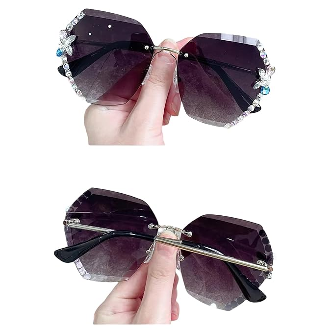 Sunglasses for Women – UV400 Protection, Rimless Flower Diamond-Cut Lens, Trendy Driving Shades for Women (Oversized) - Image 4
