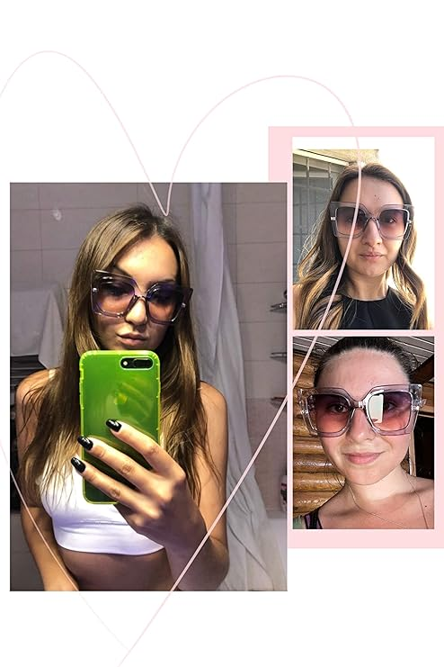 Sunglasses Womens Trendy, Oversized Square Shades, Pearl Inlay Cat Eye Frame UV400 Protection E1051 - Image 4
