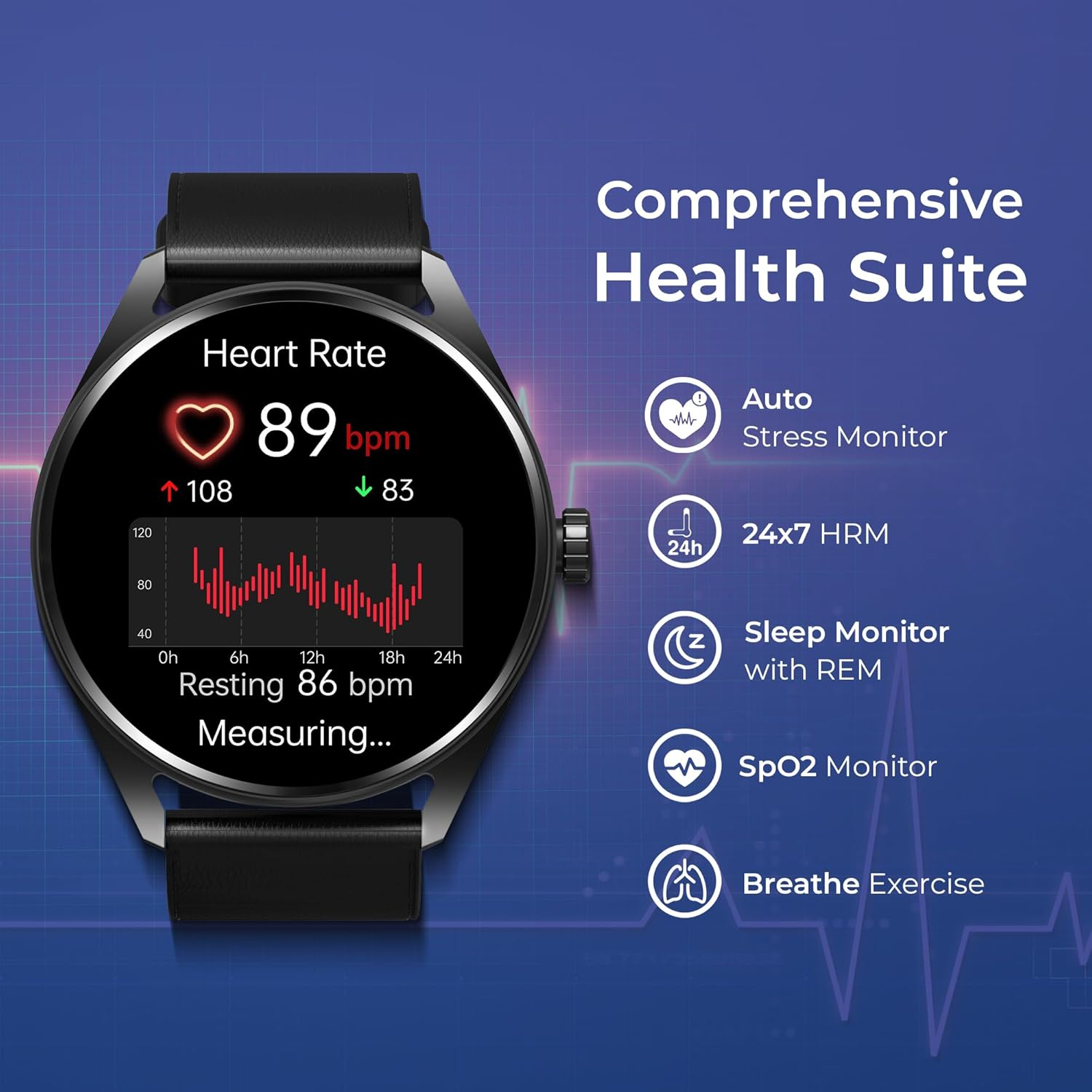 AMOLED Smart Watch with BT Calling, AI Morning Briefs, Functional Crown, Health Tracking, Aluminium Body, 100+ Sports Modes, Smartwatch for Men and Women - Black Silicone Strap - Image 4