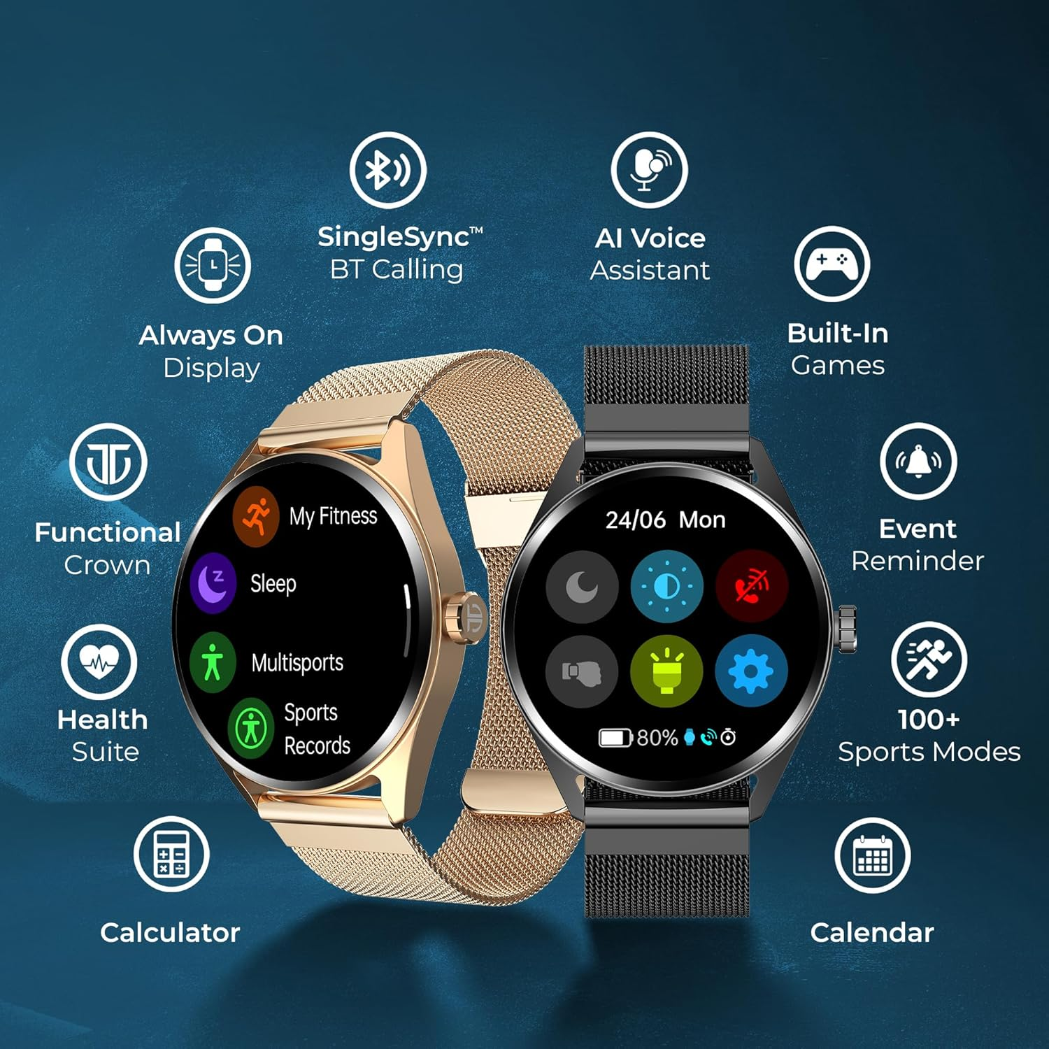 Smart Watch for Productivity with BT Calling, AI Morning Briefs, Functional Crown, Health Tracking, Aluminium Body, 100+ Sports Modes, Smartwatch for Men and Women - (Brown) - Image 2