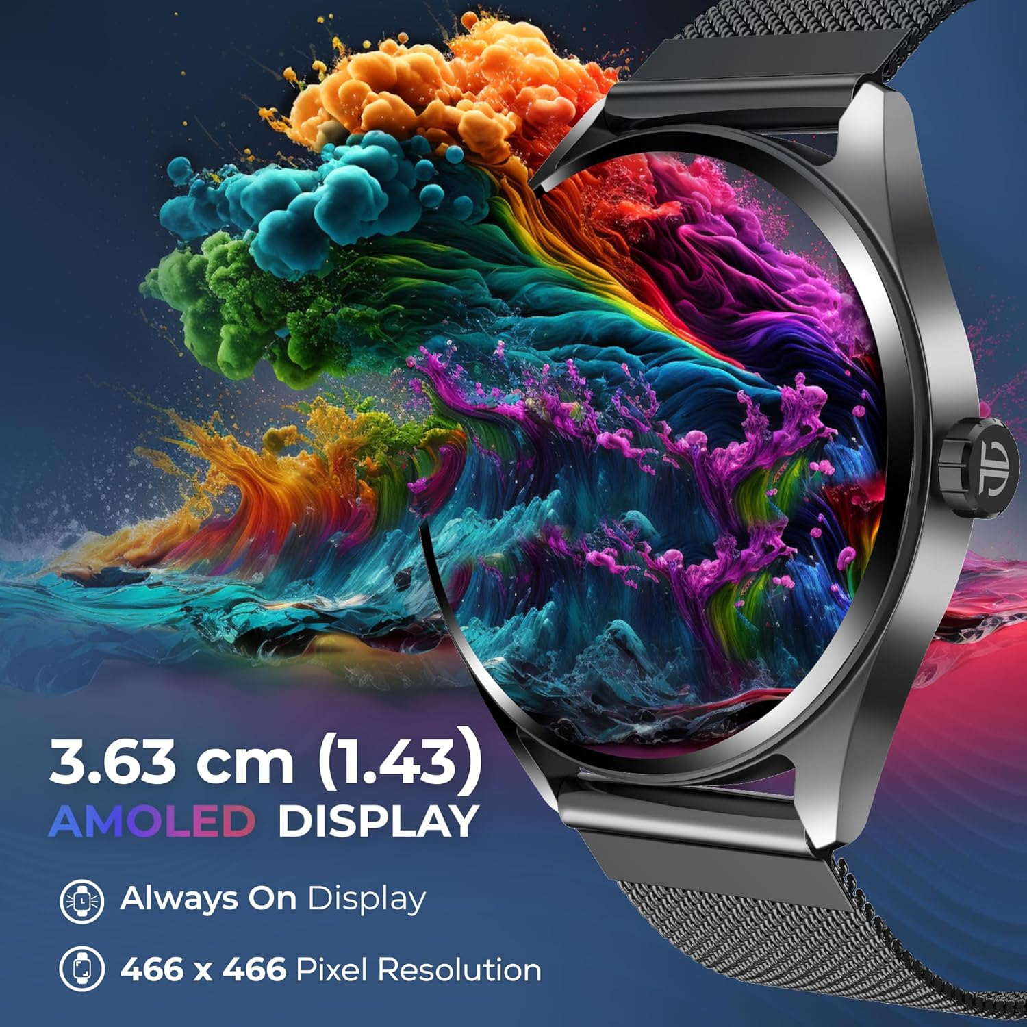 AMOLED Smart Watch with BT Calling, AI Morning Briefs, Functional Crown, Health Tracking, Aluminium Body, 100+ Sports Modes, Smartwatch for Men and Women - Black Silicone Strap - Image 7