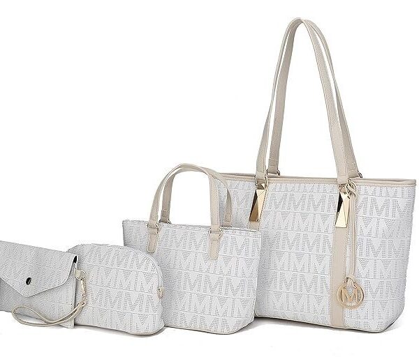 Tote Bag for Women, Shoulder Handbag & Wristlet Pouch Purse Top Handle Vegan Leather 4Pcs Set Pocketbook