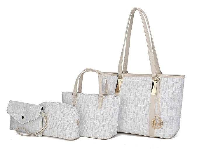 Tote Bag for Women, Shoulder Handbag & Wristlet Pouch Purse Top Handle Vegan Leather 4Pcs Set Pocketbook