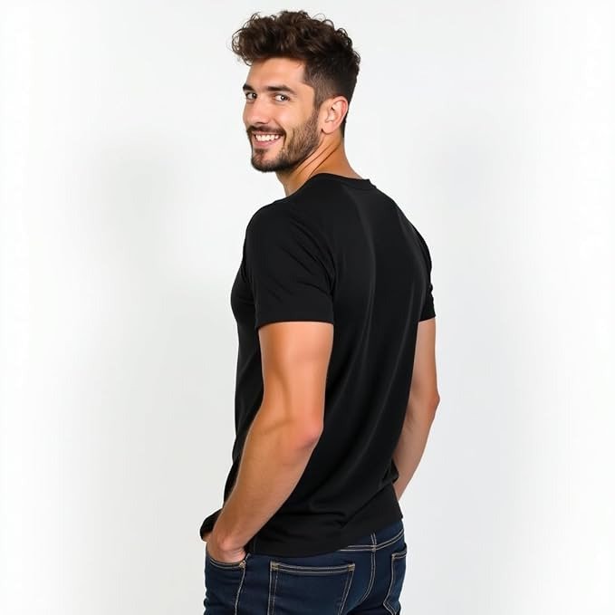Black Round Neck T-Shirt for Men, Polyester Fabric, Gym, Running, Workout Wear, Half Sleeves with Stylish Front Print - Image 5