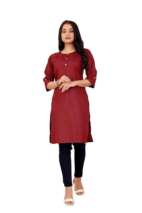 Women's & Girls' Cotton Blend Kurti with 3/4th Sleeves